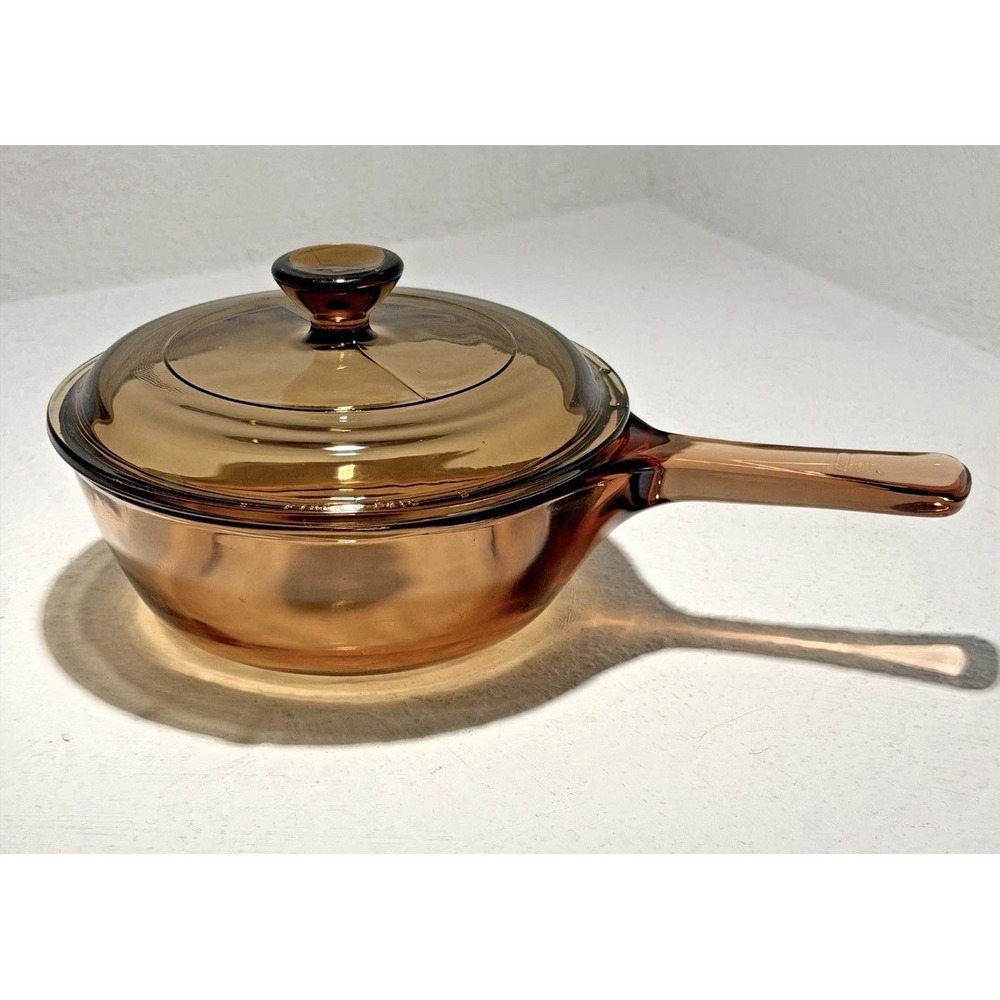 Vintage Corning Vision Ware Saucepan .5L Amber Lid P81C USA Pot Pan Pyrex